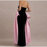 Black Strapless Large Pink Sides Bow Maxi Dress- Outfit