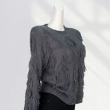 Zingj Not Pierced Hole Round Neck Tassel Sweater Women's Design Sense Bottom Waste Earthen Top Loose