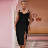 Size Bandage Dress 2021 Sexy Spaghetti Strap Mid Bodycon Dress Black Women Summer Birthday Outfits Club Party
