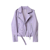 2022 Spring Autumn Pu Faux Leather Jacket Women Purple Zipper Slim Short Biker Jackets Coat Female Outwear Veste Femme