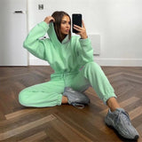 Sports 2 Pieces Set Sweatshirts Pullover Hoodies Pants Suit Home Sweatpants Trousers Outfits Solid Casual