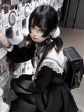 Aesthetic Blouse Women Japanese Kawaii Lace Patchwork Gothic Shirt Harajuku Cute Ladies Top 2024 Lolita Blusas Femme