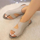Zingj Flat Sandal Women's Summer Crocodile Pattern Round Toe Soft Sole Casual Plus Size Women's