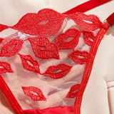 Sheer Lips Heart Embroidery Lingerie Set- Outfit