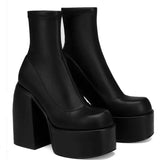 Blue Short Boots Women Thick And 2025 Spring And Autumn Cowboy High Heel Boots Frosted Leg Elastic Boots Large Size Women's