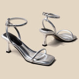 Soft ~ Peaching Feeling Side Toe With Fashion Fine Heel Women's Summer White High Heels Roman