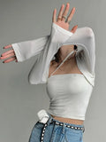 Grunge T-shirt Women Long Sleeve Skinny Fake Two Pieces Tops Black Crop Top Y2k Vintage Tops Korean Style Tshits