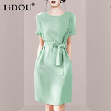 New Korean Aesthetic Solid Chic Dress Women Short Sleeve Office Lady Sweat Vestidos De Fiesta Elegant Fashion Robe