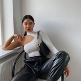 Rompers Women Jumpsuits Bodysuits Fashion High Neck Solid One Shoulder Sexy Club Hollow Out Bodycon Bodysuits