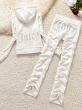 sweatshirt velvet zipper sweatshirt and pants winter velour pants Suit hoodies women Zipper Rhinestone print velvet