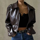 Zingj Women's Retro Locomotive Style Personality PU Bright Face Jacket Autumn And Winter New Fashion Joker Leather