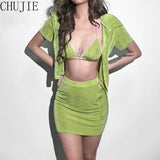 Summer Bandage Blue Skirt Women V-Neck Beach Knitted Green Orange Fashion Vintage Wrap Boho Bottoms Mini Skirts