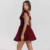 Short Sleeve Backless Mini Dress- Outfit
