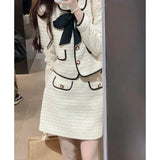 2023 Spring and Autumn New Style Small Fragrance Fashion Suit Skirt Women's Sweet Bow Tie Suit Jacket Skirt Two-piece