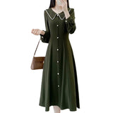 Zingj Summer Dress Long Sleeves Large Size Hepburn Wind Reduce Age, High Waist Show Thin Black Medium Long Fashion Skirt Woman-Outfit