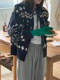 Jacquard Knit Zipper Hooded Sweater- Outfit