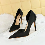 Zingj Fashion And Simple Banquet Sexy Side Hollow Out High Heel Thin Heel Shallow Pointed Silk Women's Singles
