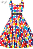 Polka Dot Halter Vintage Dress 50s 60s Gothic Pin Up Rockabilly Dress Robe Femme Sexy Retro Party