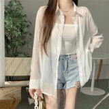 Silk Cardigan Small Loose Thin Long Sleeve Sunscreen Shirt Women's Summer Design Sense Back Open Fork