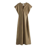 2025 New Women's Silk Satin Texture Pure Color Sleeveless Long MIDI Dress