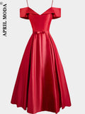 De Soiree Solid Satin Long Women Dress A-Line Off The Shoulder Elegant Summer Gowns For Party Ladies Maxi Dresses