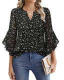Leaf Seven-Sleeve Tops Solid Color Fashion Casual Casual V-Neck Business Shirt Chiffon Women's