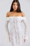 Lace Long Sleeve Off-shoulder Dress- Outfit