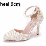 Cm White Pearl Tip-Pointed High-Heeled Sandals Fine Heel Size High Heeled Sandals Female Wedding Shoes
