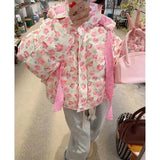 Pink Floral Puffer Jacket- Outfit