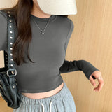 Round-Neck Short-Sleeved T-Shirt Women's Autumn New Style Spicy Girl Slim Stretch