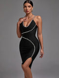 Bandage Dress 2022 New Women's Black Bodycon Dress Elegant Sexy Crystal Evening Club Party Dress High Quality