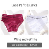 2PCS/Set Lace Women's Panties Sexy Transparent Middle Waist Panties For Women Hollow Out Lingerie Female Pantys