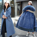 New Winter Long Coat Women Warm Thickness Hooded Parkas Plus Size Large Fur Collar Embroidery Jackets Padded