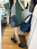Summer Short Sleeve Plaid Loose Women Blouse Y2k Aesthetic All Match Single Breasted Blusas Fashion Harajuku Pocket