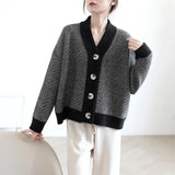 Winter Vintage Striped Single Breasted Sweater Ladies Loose Casual All-match Knitting Top Women Elegant Fashion