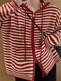 Hooded Striped Long Sleeve Knit Cardigan- Outfit