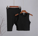 Summer Skinny Tank Sets Women Harajuku Fashion Casual Two Pieces Cotton Vest High Waist Knitted Shorts Female Sexy