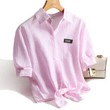 Casual Women Shirts 2021 Summer New Fashion Collar Plus Size Blouse Stripe Buttons White Shirt Women Tops