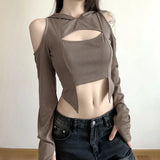 Zingj Sexy Hot Girl Summer New Women's Solid Color Slim Crop Street Fashion Hooded Long Sleeve T-Shirt-Outfit