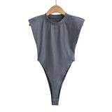 Zingj Angle Shoulder Pad Jumpsuit Summer New T-Shirt Solid Color Open Gear Tight Jumpsuit Female Ins Tide-Outfit
