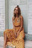 Sexy O Neck Sleeveless Boho Polka Dot Print Maxi Dress 2020 Casual Empire A Line Robe Ladies Party Long Dresses