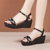 Word With Slope Heel Sandals For Women In 2023 Summer New Style Muffin Thick Bottom Waterproof Platform With Large Size Fish Mouth Water Drill