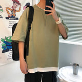 And Summer New Fake Two Short-Sleeved T-Shirts Male Trend Hong Kong Style Simple Cec Half-Sleeved Internet Celebrity Hip-Hop