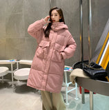 Autumn And Winter 2024 New Korean Version Of Cotton-Padded Clothes Female Long Hooded College Wind Over The Knee And Thick Loose Coat Tide-Outfit