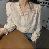 Shirts Women Spring Womens Outwear Lace-edge Elegant Princess Retro Solid All-match Daily Date Party Fashion Ulzzang