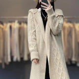 And Winter 2025 New Long Cashmeet Cardigan Women's Long Hooded Knitted Coat Over The Knee Wool