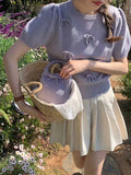 Style Three-Dimensional Bow-Tie Short-Sleeved Sweater Women's 2024 Spring New Sweet Jacket Short-Style Knitted