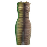 Women Summer Sleeveless See Through Bodycon Striped Mini Dress Sundress 2021 Female Clothing Streetwear Wholesale