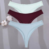 Sexy G-string Women's Cotton Panties Low-Waist Thongs Striped Solid Female Underpants Girl Comfortable Briefs