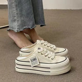Zingj Half Slippers Female Summer Outside Wear 2023 New Women's No Heel Lazy Canvas Shoes Platform Casual